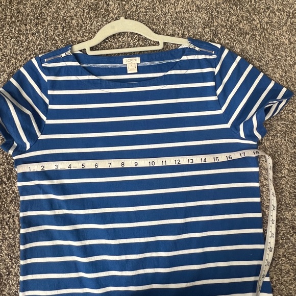 J. Crew Blue & White Striped Mini Sheath T shirt Dress Cap zipper Sleeve medium - Picture 8 of 10